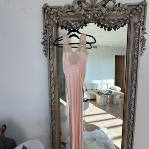 1930s antique silk slip dress nightgown vintage pink peach lace hand sewn